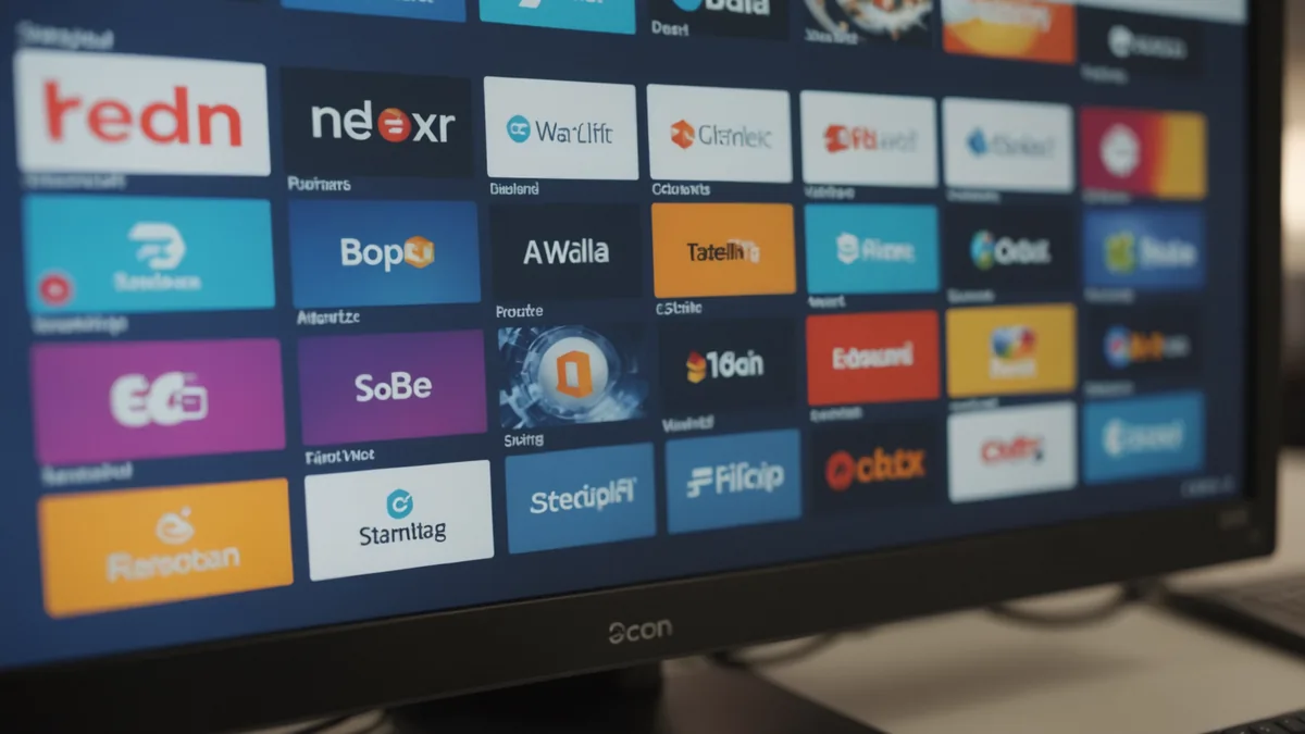 E-commerce product listings on a blurred monitor screen